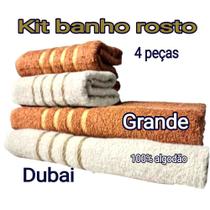 toalhas banhão de rosto e banho grande em algodão kit com 4 peças bege e azul - dubai