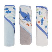 Toalhas com capuz Cudlie Buttons & Stitches Baby Boy, pacote com 3, Jawsome Toalhas com capuz Cudlie Buttons & Stitches Baby Boy, pacote com 3, Jawsome
