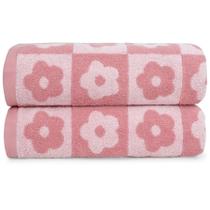Toalhas de banho Jacquotha Checkered Floral Pink 70x140cm, pacote com 2
