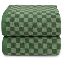 Toalhas de banho Jacquotha Luxury Green Checkered 480 GSM Algodão