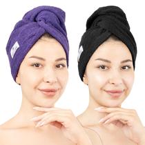 Toalhas de cabelo American Soft Linen 100% algodão, pacote com 2 unidades, roxo-preto