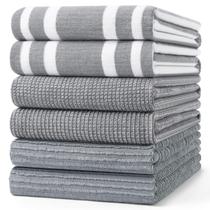 Toalhas de cozinha Homaxy Premium 100% algodão 380 g/m2, pacote com 6 unidades, cinza