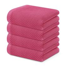 Toalhas de cozinha Kitinjoy Waffle Weave 100% algodão, pacote com 4 unidades, rosa choque