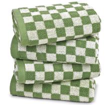 Toalhas de mão Jacquotha Green xadrez, conjunto de 4 peças de algodão
