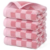 Toalhas de mão Jacquotha Soft Cotton rosa xadrez, pacote com 4