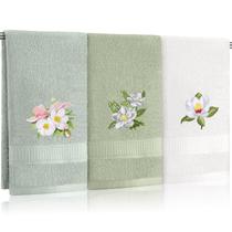 Toalhas de mão Tingjoo Magnolia Floral Green 34x74cm Algodão 3 unidades