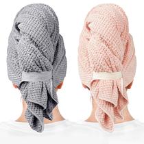Toalhas de Microfibra para Cabelo ROLSHOL para Mulheres, 2 Unidades, Cinza e Rosa
