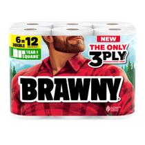 Toalhas de papel Brawny Tear-A-Square de 3 camadas e 6 rolos duplos Toalhas de papel Brawny Tear-A-Square de 3 camadas e 6 rolos duplos
