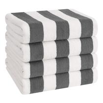 Toalhas de praia American Soft Linen Cabana listradas, pacote com 4 unidades, cinza Toalhas de praia American Soft Linen Cabana listradas, pacote com 4 unidades, cinza