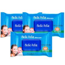 Toalhas Umedecidas Bebê Feliz 120 Unidades Kit c /3 pcts