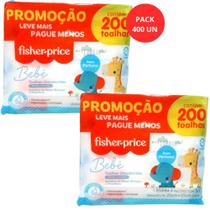 TOALHAS UMEDECIDAS FISHER-PRICE PACK 400 S/ PERFUME RECÉM NASCIDO 2x200 UN