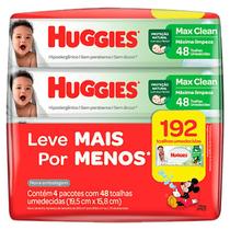 Toalhas Umedecidas Huggies Max Clean 4 Pacotes com 48 Unidades Cada Leve Mais por Menos