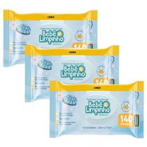 Toalhas Umedecidas Kit 3 unidades 140 lenco Bebê Limpinho Cimed Lenco Sem Álcool Pacote Econômico