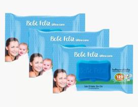Toalhas Umedecidas Kit Com 3 Pacotes De 120 Un - Bebê Feliz