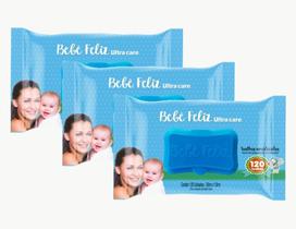 Toalhas Umedecidas Kit Com 3 Pacotes De 120 Un - Bebê Feliz - Bebe Feliz