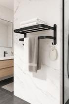 Toalheiro Adesivo Alumínio Prateleira Barra E Ganchos Ideal Banheiros Modernos Compacto E Versátil