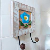 Toalheiro com 2 ganchos Flor azul