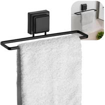 Toalheiro De Banheiro Parede Com Ventosa 25cm Preto Fosco Toalheiro De Banheiro Parede Com Ventosa 25cm Preto Fosco