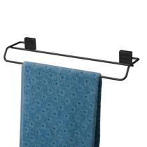 Toalheiro Duplo 45cm Preto Porta Toalhas Suporte De Parede Com Fixação Por Parafusos Para 2 Toalhas De Banho Organizador Banheiro Box Bancada