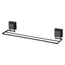 Toalheiro duplo aço carbono fixação ventosa preto fosco