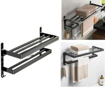 Toalheiro Duplo Aluminio Porta Toalha 2 Prateleiras Black Banho Suporte Retratil Dobravel Parede Ganchos Banheiro Luxo Toalheiro Duplo Aluminio Porta Toalha 2 Prateleiras Black Banho Suporte Retratil Dobravel Parede Ganchos Banheiro Luxo