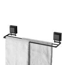 Toalheiro Duplo Banheiro Toalha de Banho Praticidade 45cm com Ventosa - Preto Fosco