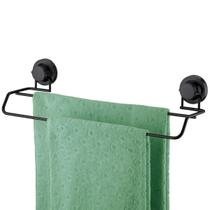 Toalheiro Duplo Banheiro Ventosa Preto Fosco Future 45cm