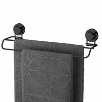 Toalheiro Duplo Banheiro Ventosa Preto Onix 45cm