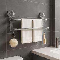 Toalheiro Duplo com Ventosa em Aço Inox e Acrílico Porta toalha Instalação Sem Furos e Alta Durabilidade