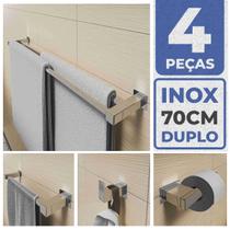 Toalheiro Duplo Inox 304 + Kit Acessórios Banheiro 70cm Toalheiro Duplo Inox 304 + Kit Acessórios Banheiro 70cm