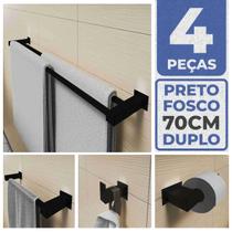 Toalheiro Duplo Inox 304 + Kit Acessórios Banheiro PF 70cm