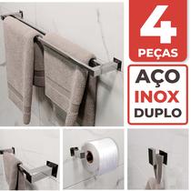 Toalheiro Duplo Inox 304 + Kit Acessórios Banheiro Vinci - CASADOINOX