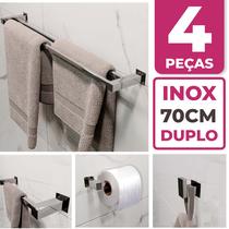 Toalheiro Duplo Inox 304 + Kit Acessórios Banheiro Vinci
