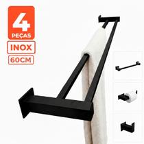 Toalheiro Duplo Inox 60cm - Kit Acessórios Banheiro 4 Peças Preto Fosco Toalheiro Duplo Inox 60cm - Kit Acessórios Banheiro 4 Peças Preto Fosco