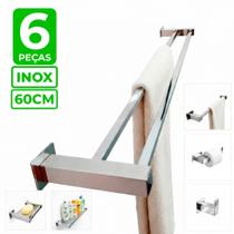Toalheiro Duplo Inox 60cm Kit Acessórios Banheiro 6 Peças Toalheiro Duplo Inox 60cm Kit Acessórios Banheiro 6 Peças