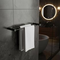 Toalheiro Duplo Para Banheiro Preto Fosco Orion Grego Metal 50cm