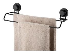 Toalheiro Duplo Porta Toalha Preto 45cm Ventosa Future