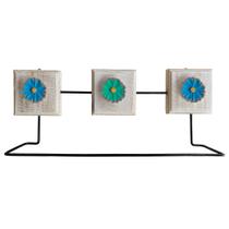 Toalheiro Ferro e Madeira Artesanal Flores Azul e Verde