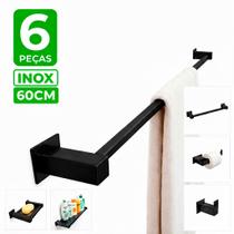 Toalheiro Inox 60cm - Kit Acessórios Banheiro 6 Peças Preto Fosco Toalheiro Inox 60cm - Kit Acessórios Banheiro 6 Peças Preto Fosco