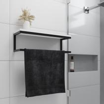 Toalheiro para Banheiro Estilo Industrial Ita - Preto e Prateleira Branca