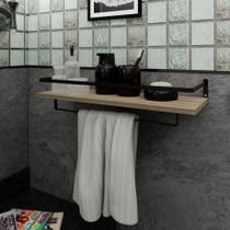 Toalheiro Prateleira Lavabo Toalha Banho Rosto Design Preto