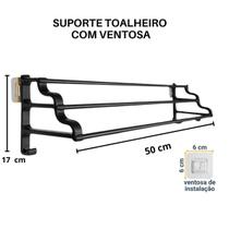 Toalheiro Triplo de Parede 50cm em Aço Carbono Preto Fosco 3 Barras para Toalhas de Banho e Rosto, Fixação Adesiva Sem Furação, Resistente Toalheiro Triplo de Parede 50cm em Aço Carbono Preto Fosco 3 Barras para Toalhas de Banho e Rosto, Fixação Adesiva Sem Furação, Resistente
