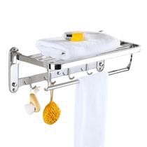Toalheiro Varal Inox Dobravel Prateleira Suporte Gancho Luxo