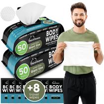 Toalhetes corporais Duracleanse para homens (pacote com 2) 100 lençóis de banho sem enxágue e 8 toalhetes de banho de viagem
