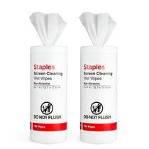 Toalhetes de limpeza de tela Staples 100 Wet Wipes, pacote com 2 Toalhetes de limpeza de tela Staples 100 Wet Wipes, pacote com 2