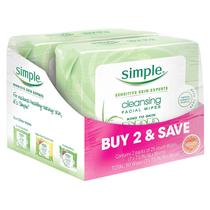 Toalhetes faciais Simple Kind to Skin Cleansing, pacote duplo de 25 quilates