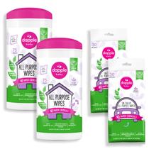 Toalhetes multiuso da Dapple Baby, toalhetes de limpeza hipoalergênicos alimentados por plantas, pitada de lavanda, vasilha de 75 unidades (pacote com 2) + 30 unidades (pacote com 2)