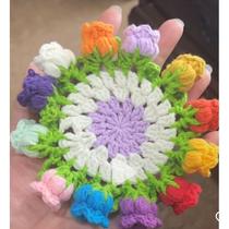 Toalhinha Descanso para copos tulipas em crochê Tangerina + amarelo,Descanso com 4