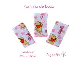 Toalhinha paninho de boca 03-peças 100% algodão disney-ursinho pooh minasrey