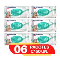 Toalhinhas umedecidas personalidade RN kit 6 pacotes com 50 unidades